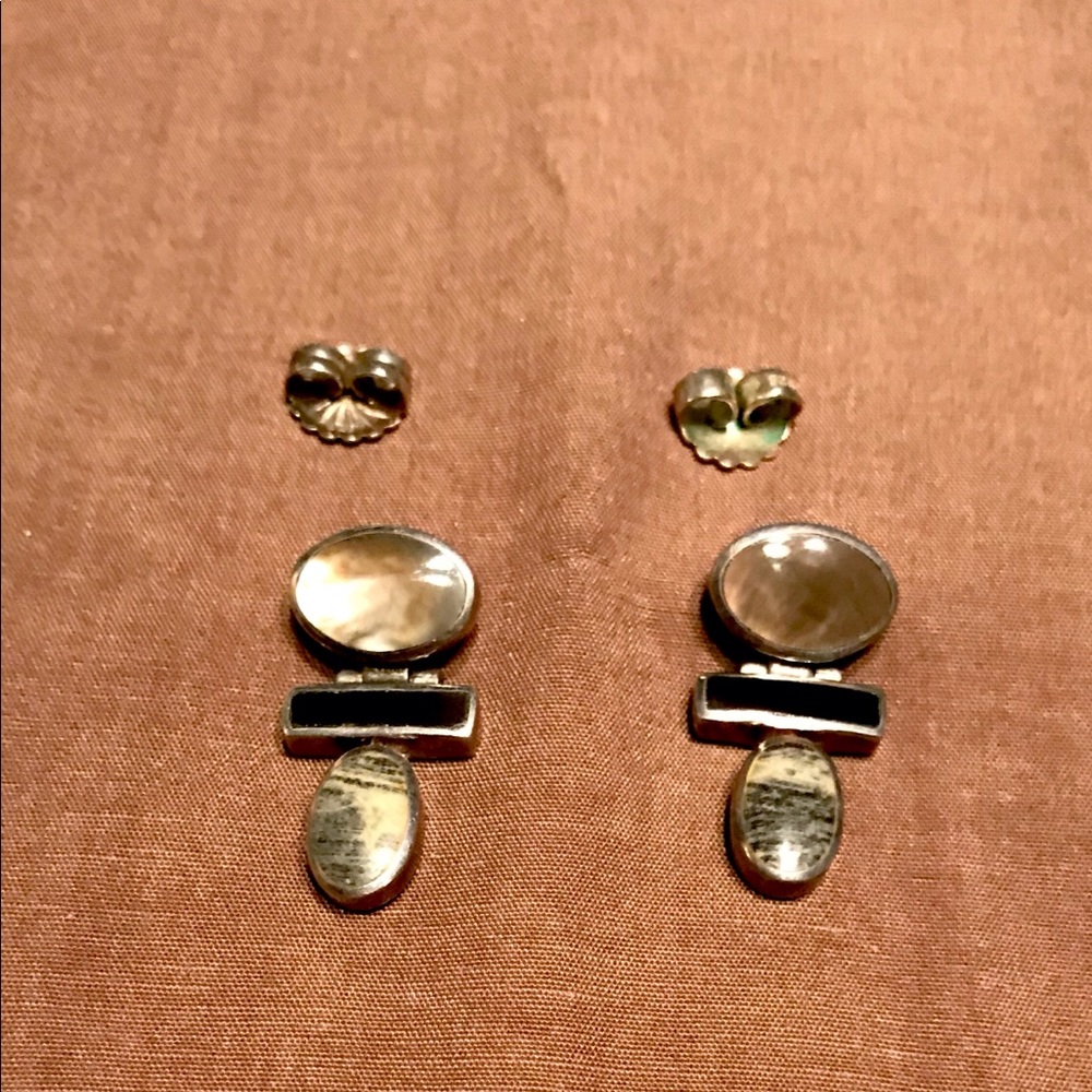 🖤 Handmade Sterling Silver & grey stone earrings
